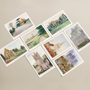 Postales de acuarela con arquitectura inglesa | Postales A6 | postales imprimibles | descarga digital