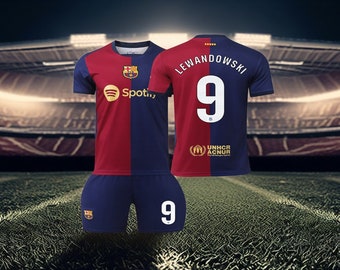 Nuevo nombre y número personalizados, kit de fútbol local del Barcelona 2425, camiseta y pantalones cortos n.° 9, kit deportivo de fútbol para niños y adultos, regalo para fanáticos