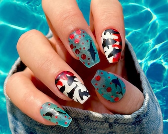 BBB Duo Deal Blood In The Water / Shark Wrap for Shark Week dip powder by Kozmik Nails