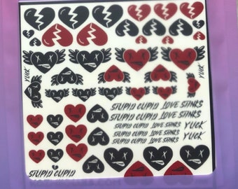 Stupid Cupid Heartbreak Anti-Valentine's Day Nail waterslide Decal Sheet by Kozmik Nails