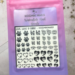 Live, Love & Bark! waterslide nail art decals for focal or accent nails paw print dog mom dad furbaby by Kozmik Nails