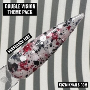 Rorschach Test red white black glitter foils mix dip dipping acrylic powder for diy at home salon quality nails by Kozmik Nails