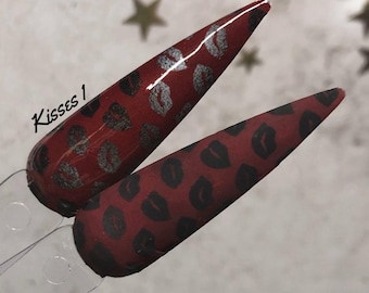 Kisses 1 deep dark red black lips design focal accent nail waterslide wrap sheet by Kozmik Nails