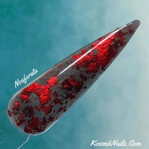 Nosferatu  black jelly and red foil glitter Acrylic Nail Dip Powder by Kozmik Nails
