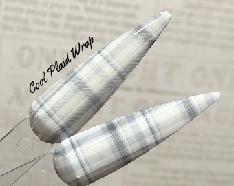 Cool Plaid nail art wrap sheet water slide decal sticker for acrylic or natural nails by Kozmik Nails blue grey gray winter