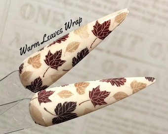 Warm Leaves wrap water slide decal design for focal accent nail art  autumn fall by Kozmik Nails