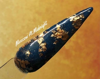 Moscow at Midnight deep shimmer blue copper foil dip dap dual purpose acrylic nail powder by Kozmik Nails