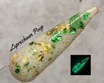 Leprechaun Poop milk bath foil green and gold glow in the dark dip powder by Kozmik Nails