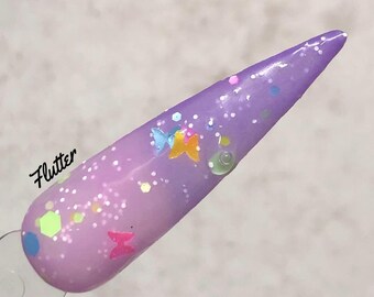 Flutter pink purple thermal glow in the dark butterfly acrylic dip dipping powder spring butterflies by kozmik nails