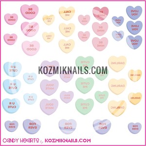 Conversation Candy Hearts Valentine's Day Nail Tattoo Decal Sheet by Kozmik Nails image 3