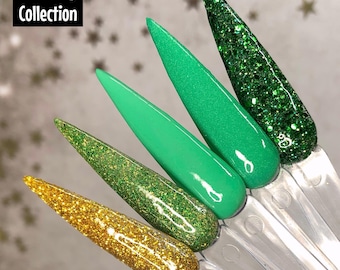 Get Lucky! Color Collection - Acrylic Nail Dip Dipping Green Gold St. Patricks Day Powder by Kozmik Nails