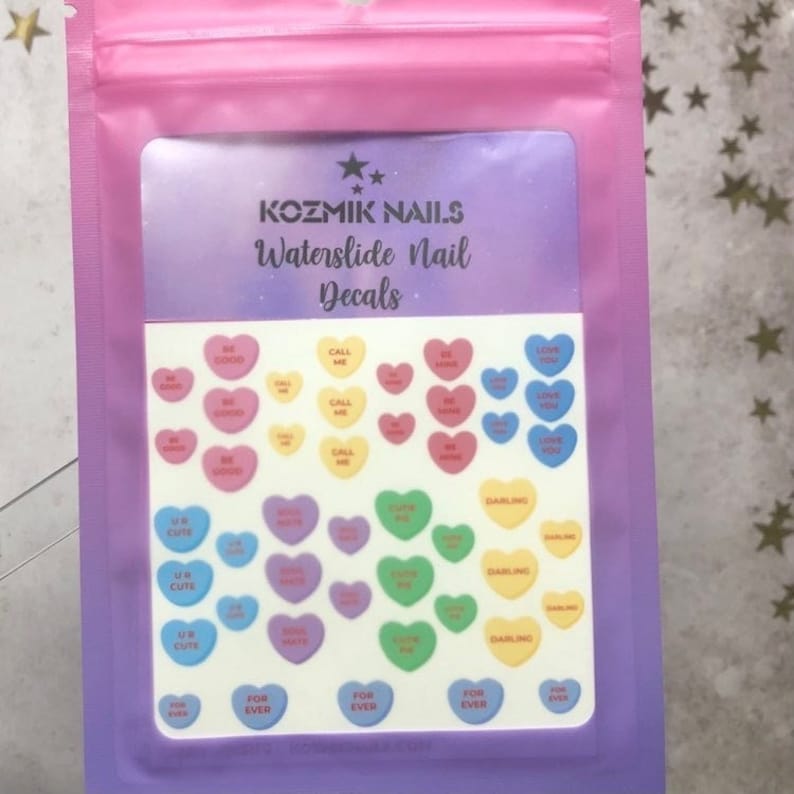 Conversation Candy Hearts Valentine's Day Nail Tattoo Decal Sheet by Kozmik Nails image 1