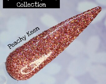 Peachy Keen peach rose gold holo holographic glitter acrylic dip dipping powder by kozmik nails