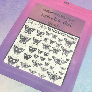 Skull Butterfly waterslide decals for Nail art by Kozmik nails skulls butterflies image 1