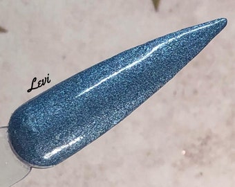 Levi blue grey shimmer dip dipping powder by Kozmik Nails