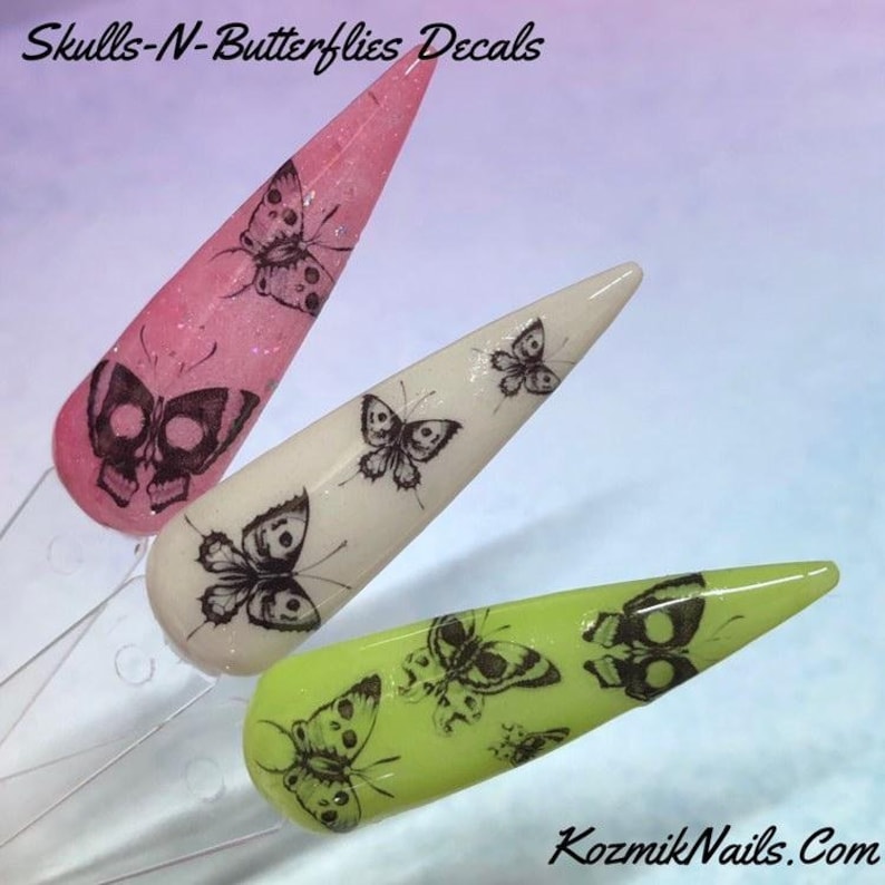 Skull Butterfly waterslide decals for Nail art by Kozmik nails skulls butterflies image 4