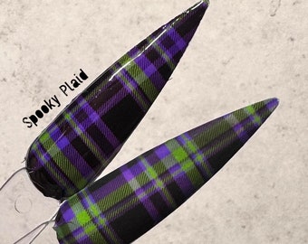 Halloween purple green and black plaid focal accent nail waterslide wrap sheet by Kozmik Nails