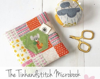 Tinkandstitch Microbook digital PDF sewing pattern, needlebook, simple, beginner ready, bonus pincushion pattern