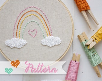 I Heart Rainbows hand-embroidery pattern, stitching, embroidery, pdf file