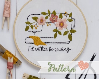 Rather Be Sewing hand-embroidery pattern, stitching, embroidery, pdf file