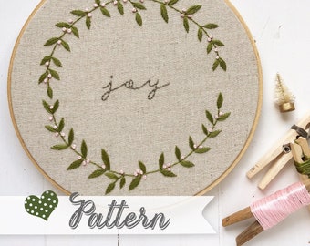 Yuletide Wreath digital pattern hand-embroidery, stitching, embroidery, pdf file