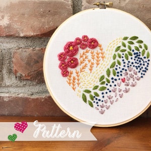 Rainbow Heart Sampler digital pattern hand-embroidery, stitching, embroidery, pdf file, rainbow