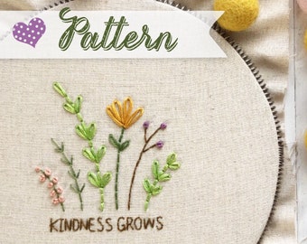 Kindness Grows digital pattern hand-embroidery, stitching, embroidery, pdf file