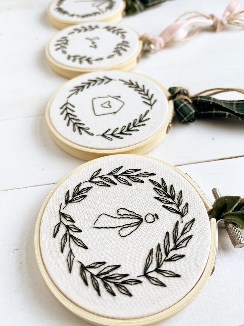 Love Drawn Wreaths Ornaments embroidery grouping hand-embroidery pattern, stitching, embroidery, pdf file image 2