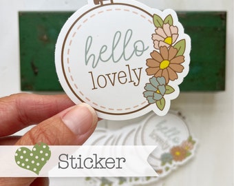 Hello Lovely embroidery hoop vinyl sticker 2.5"