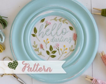 Hello Darling hand-embroidery pattern, stitching, embroidery, pdf file (bonus Hello Spring)