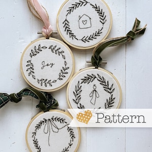 Love Drawn Wreaths Ornaments embroidery grouping hand-embroidery pattern, stitching, embroidery, pdf file image 1