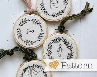 Love Drawn Wreaths Ornaments embroidery grouping hand-embroidery pattern, stitching, embroidery, pdf file