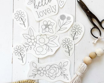 PRINTABLE Embroidery Designs: FLORAL MINIS pack - Embroidery Patterns for clothing customization with hand embroidery