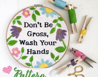 Wash Your Hands digital pattern, hand-embroidery, stitching, embroidery, pdf file