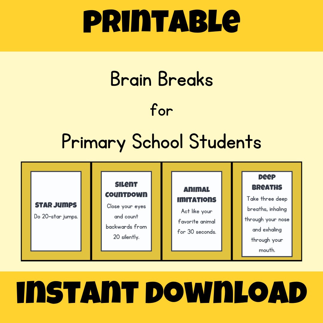32 Printable Brain Break Cards for Primary School Students - Etsy
