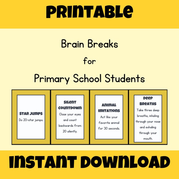 32 Printable Brain Break Cards for Primary School Students