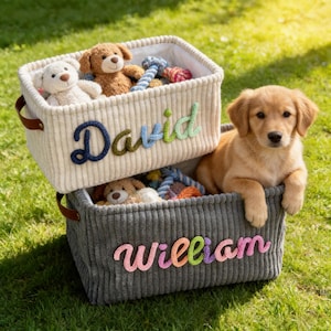 Personalized Pet Toy Basket,Personalized Knitted Embroidery Pet Storage Bin with Name,Dog or Cat Toy Organizer,Pet Gift Basket,Handmade Gift