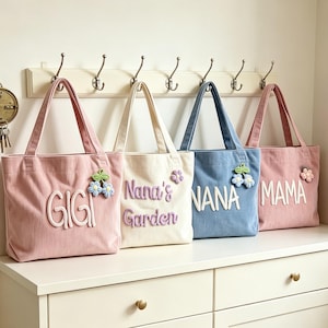 Gepersonaliseerde Gigi Nana corduroy draagtas, opbergtas voor oma's favoriete spullen, reistas, sentimenteel cadeau voor oma, moeder of vriendin