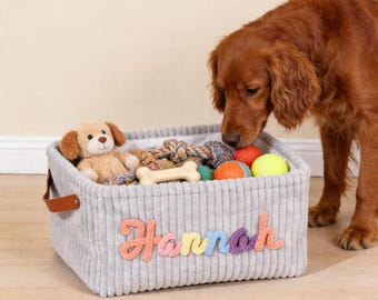 Custom Dog Toy Basket Personalized Knitted Embroidery Pet Storage Bin, Cat Toy Box Organizer with Name, Pet Basket, Dog Gift, Pet Homeware