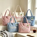 Personalized Corduroy Grandma Tote Bag, Custom Name Gigi Nana Mama Travel Handbag,Gifts for Mom, Grandma or Friend, Birthday Present for Her product logo