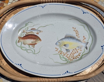 Vintage 1976 Fitz & Floyd "La Mer" Oval Serving Platter Coastal Fish Motif