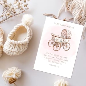 Nouvelle carte-cadeau pour bébé fille vintage carte d'écriture pour landau, bénédiction des nouveaux parents, illustration à l'aquarelle de carte-cadeau imprimable pour baby shower