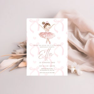 Rosa Schleife und Tutu Geburtstag einladen bearbeitbare Ballett-Party Einladung digitale Ballerina-Geburtstag laden Aquarell rosa Bogen Vorlage ein