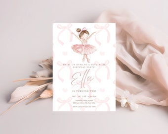 Pink Bow and Tutu birthday invite editable ballet party invitation  digital ballerina birthday invite watercolor pink bow template