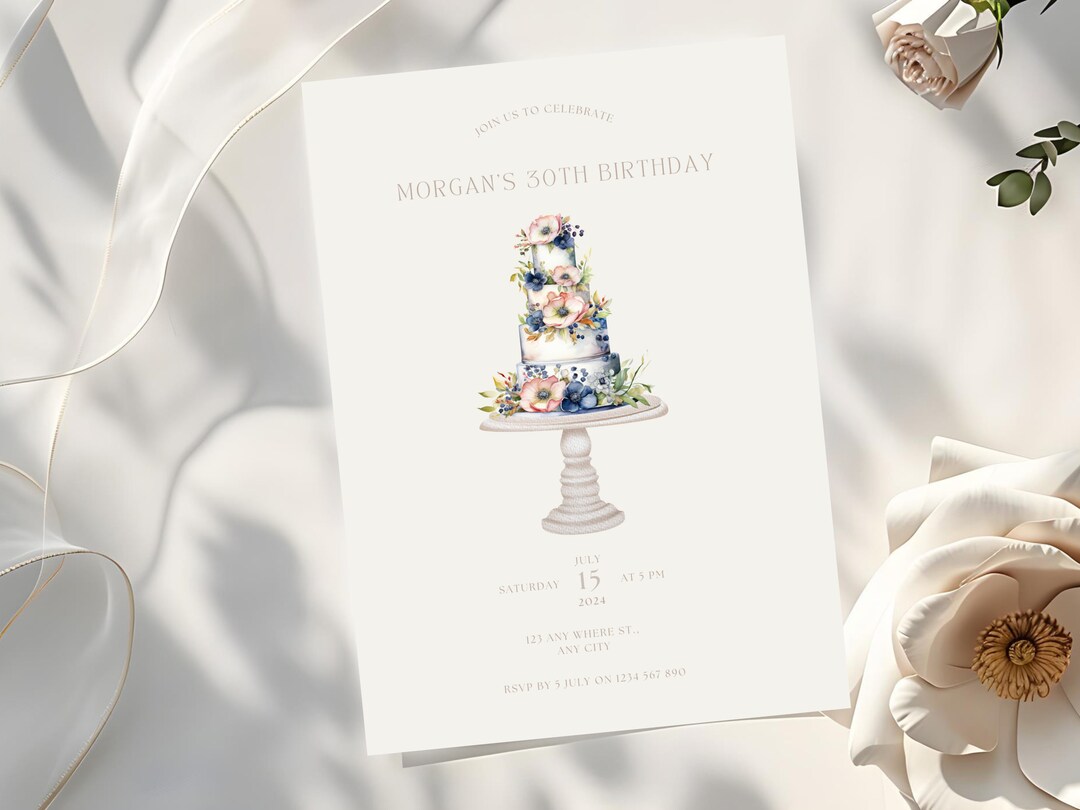 Editable Floral Birthday Cake Invite Spring Floral Digital Birthday ...