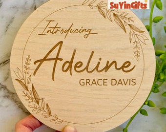 Wooden Name Sign, Baby Announcement, Wooden Name Sign, Engraved Baby Name Sign, Name Announcement Plaque, Newborn Gift