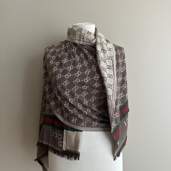 Vintage Gucci Monogram Silk Scarf , Gucci Silk Muffler, Vintage  Beige Scarf, Gucci Foulard Scarf, Gucci Scarf Gift for Her!