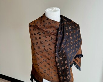 Vintage Lv Monogram Silk Scarf , Lv Silk Muffler, Vintage Lv Bronze & Black Scarf, Lv Foulard Scarf, Lv Scarf Gift for Her!