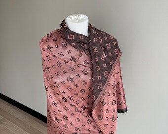 Vintage Lv Monogram Silk Scarf , Lv Silk Muffler, Vintage Tile Red & Black Scarf, Lv Foulard Scarf, Women Scarf Gift for Her!