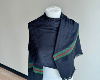 Vintage Gucci monogram zijden sjaal, Gucci zijden uitlaat, vintage zwarte sjaal, Gucci Foulard sjaal, Gucci sjaal cadeau voor haar!